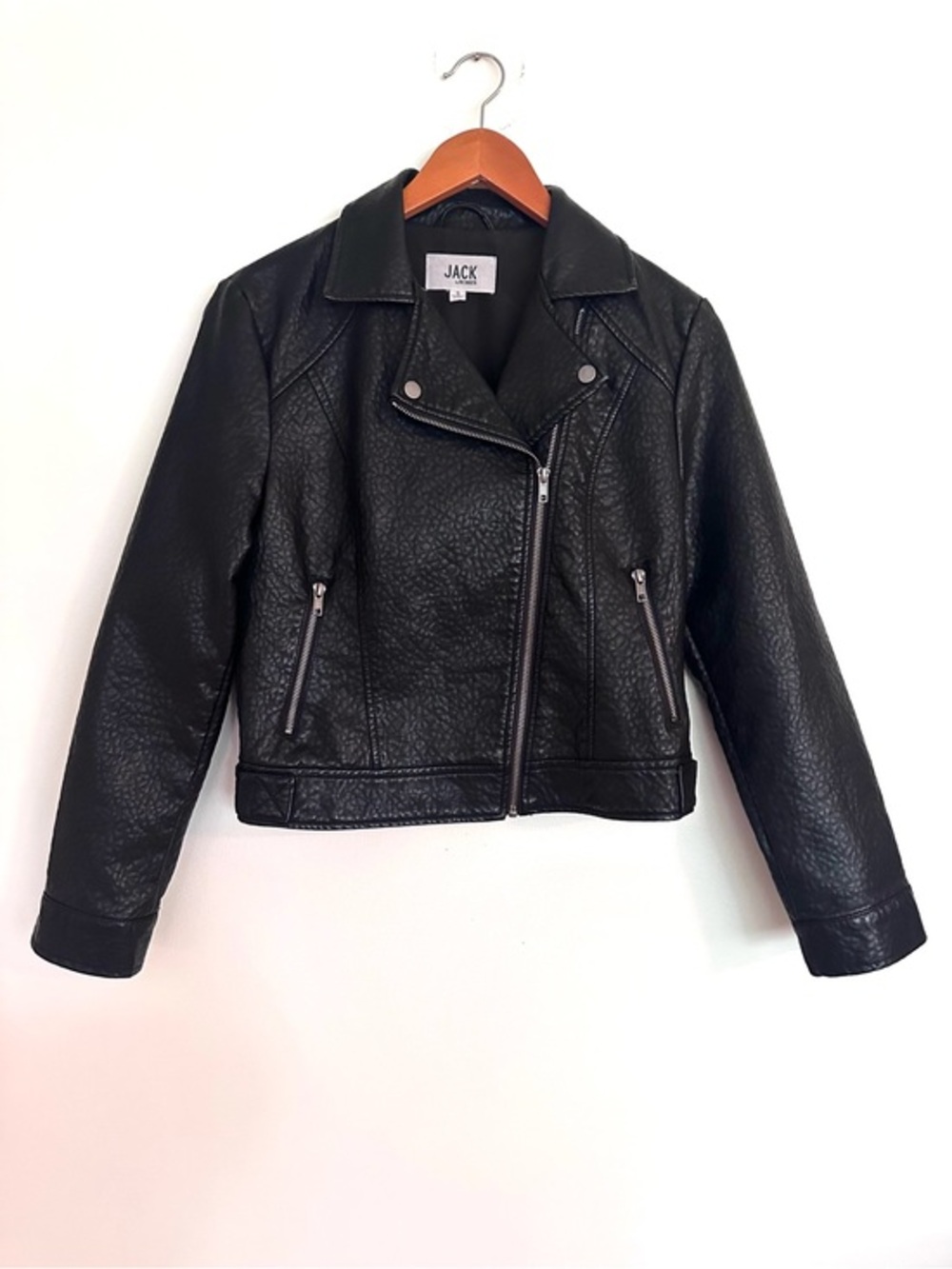 Jack by BB Dakota Black Vegan Leather Bomber Jacket Size Small